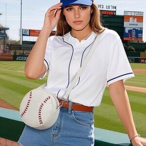 BOSANTEN Baseball Round Crossbody Bag – NWT-Cream with Red Stitching-Game Day